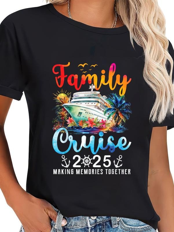 cotton Family Cruise 2025 Vacation Trip Family Matching Cruise Ship T-Shirt casual Fashion graphic tees women Hoodie,...