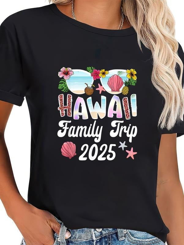 cotton Family Trip Hawaii 2025 Vacation Travel Hawaii Family Trip T-Shirt casual Fashion graphic tees women Hoodie,...