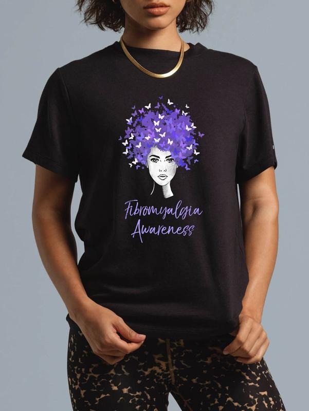 cotton Fibromyalgia Awareness T-Shirt Purple Butterflies Gift Shirt casual Fashion graphic tees Hoodie, Sweatshirt