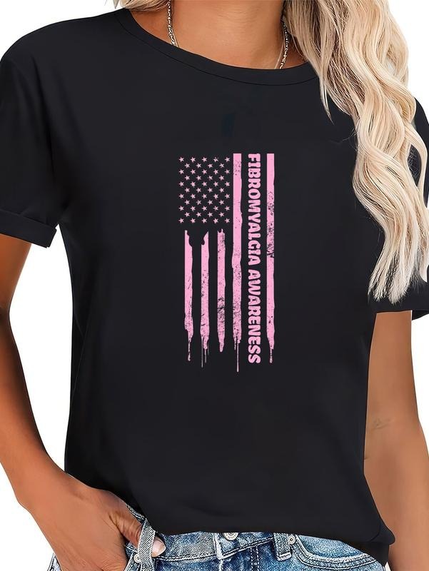 cotton Fibromyalgia T Shirt | 4th of July US American Flag Gift casual Fashion graphic tees Hoodie, Sweatshirt