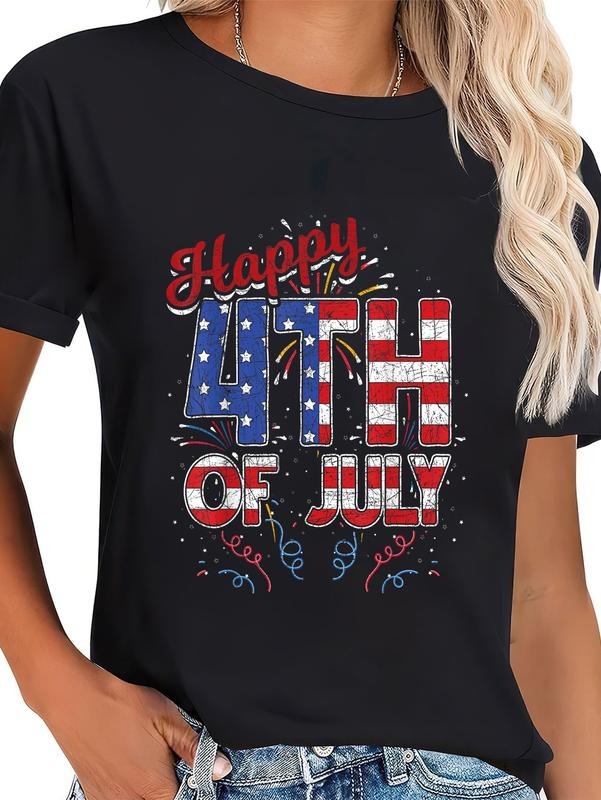 cotton Fireworks Happy 4th Of July US Flag American 4th Of July T-Shirt casual Fashion graphic tees for women Hoodie,...