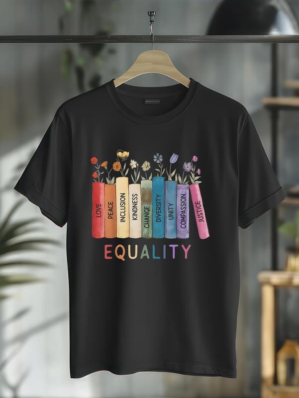 cotton Floral Book Equality Human Rights, Social Justice Peace Love T-Shirt casual Fashion graphic tees for women Hoodie,...