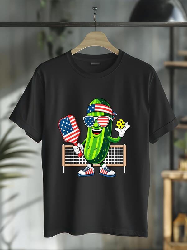 cotton Funny Patriotic Pickle Playing Pickleball Paddle 4th of July T-Shirt casual Fashion graphic tees for women Hoodie,...