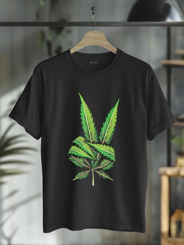 cotton Funny Peace Hand Weed Gift Cool Marijuana Leaf Peace Sign T-Shirt casual Fashion graphic tees for women Hoodie,...