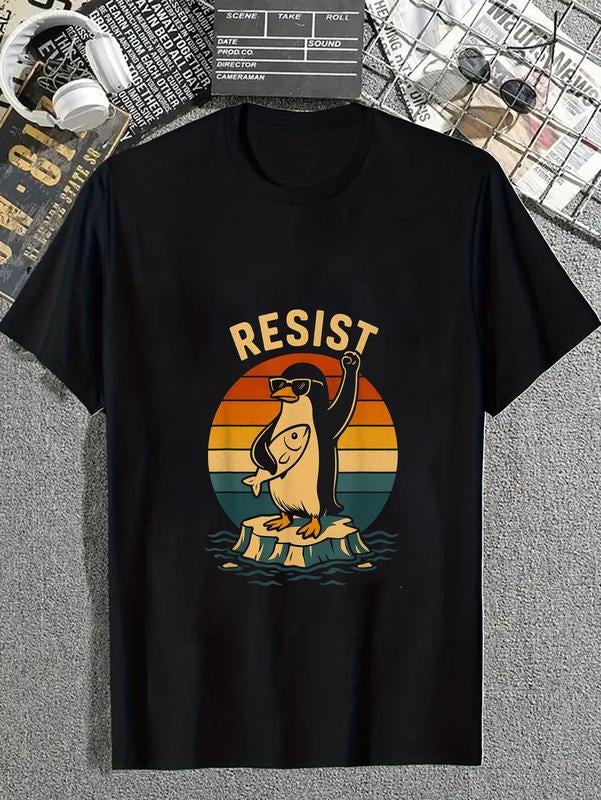 cotton Funny Penguin Resist Penguins Protest Against Tariffs Cool T-Shirt casual Fashion graphic tees for women Hoodie,...