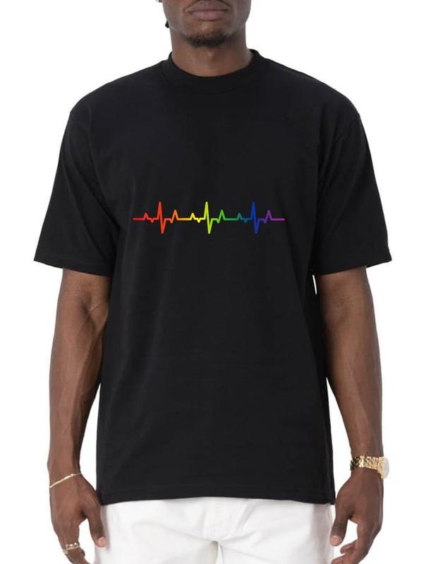 cotton Gay Heartbeat Pride Rainbow Flag LGBTQ Cool LGBT Ally Gift T-Shirt casual Fashion graphic tees for women Hoodie,...