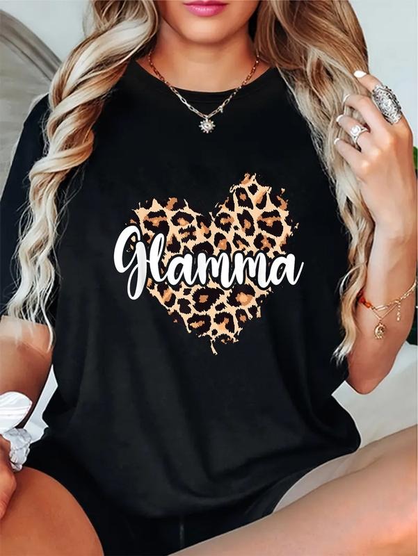 cotton Grandma Grandmother Mothers Day Glamma Leopard T-Shirt casual Fashion graphic tees women Hoodie, Sweatshirt