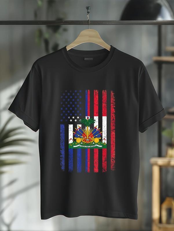 cotton Haiti USA Flag Shirt 4th of July American Haitian Flag T-Shirt casual Fashion graphic tees women Hoodie, Sweatshirt