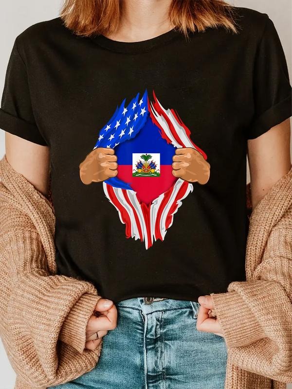 cotton Haitian Blood Inside Me T-Shirt | Haiti Flag Gift casual Fashion graphic tees women Hoodie, Sweatshirt