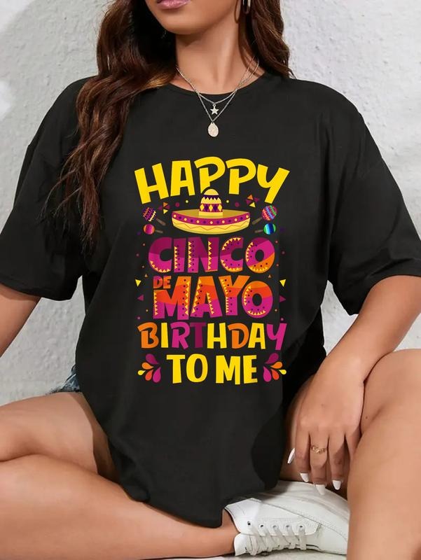 cotton Happy Cinco de Mayo Birthday To Me Mexican Sombrero Gift T-Shirt casual Fashion graphic tees women Hoodie, Sweatshirt