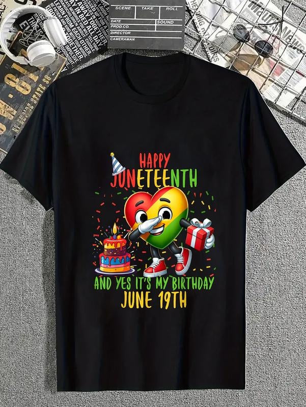 cotton Happy Juneteenth And Yes It's Heart My Birthday June 19th T-Shirt casual Fashion graphic tees for women Hoodie,...