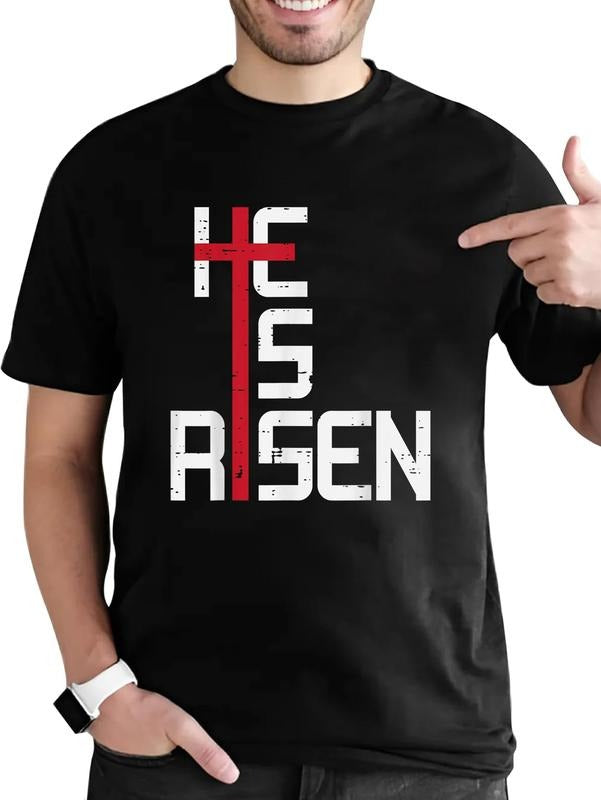 cotton He Is Risen Cross Jesus Easter Christian Religious Men Teens T-Shirt casual Fashion graphic tees women Hoodie,...