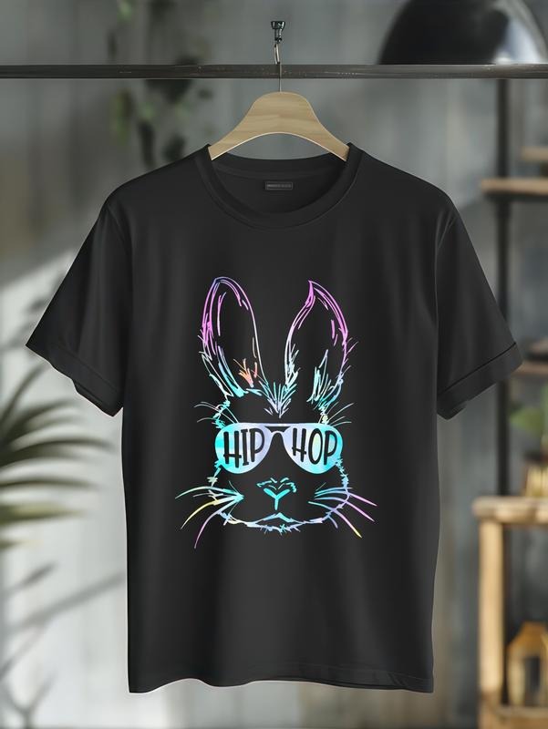 cotton Hip Hop Happy Easter Bunny Face With Sunglasses Men Boy Kids T-Shirt casual Fashion graphic tees for women Hoodie,...