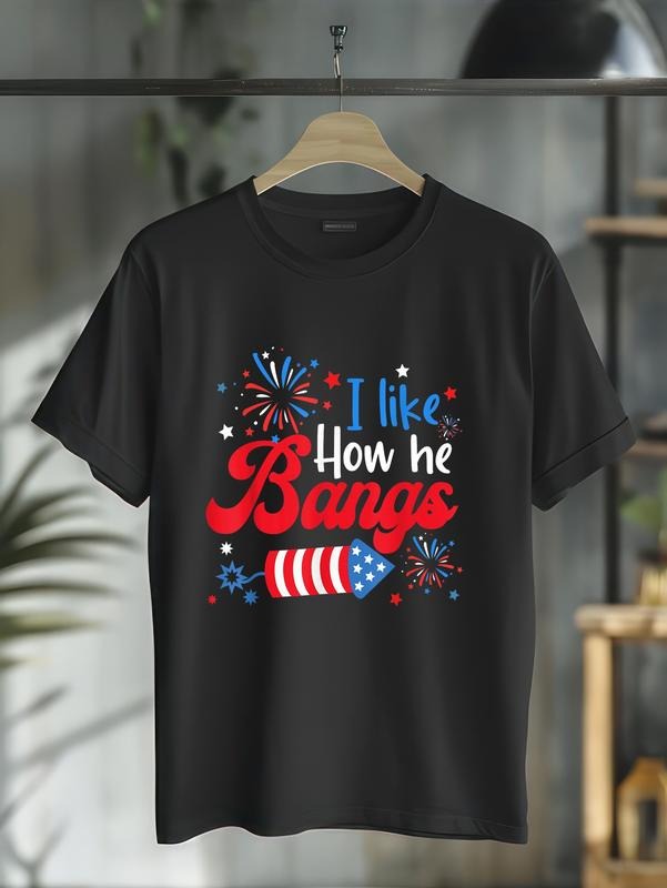cotton I Like How She Explodes Fireworks Funny Couple 4th Of July T-Shirt casual Fashion graphic tees for women Hoodie,...