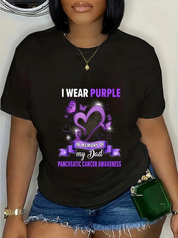 cotton I Wear Purple In Memory Of Dad Pancreatic Cancer Awareness T-Shirt casual Fashion graphic tees women Hoodie,...