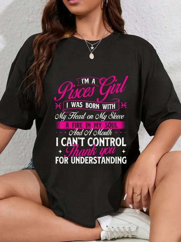 cotton I'm a Pisces Girl - Birthday Zodiac Sign Astrology Symbol T-Shirt casual Fashion graphic tees for women Hoodie,...