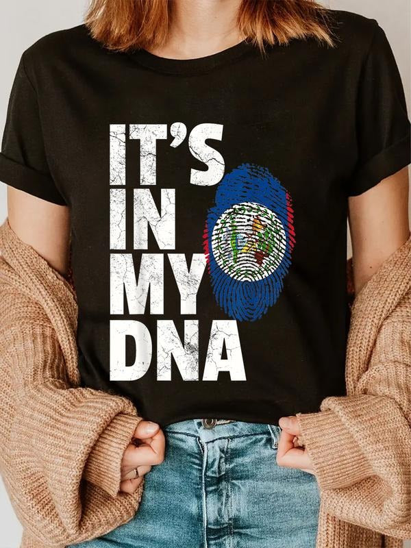cotton IT'S IN MY DNA Belize Flag Official Pride Gift Country Home T-Shirt casual Fashion graphic tees for women Hoodie,...