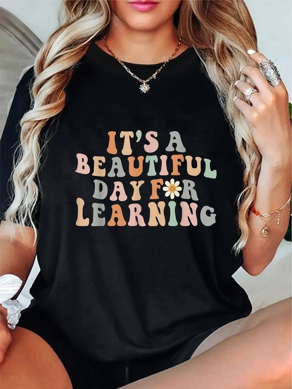 cotton Its Beautiful Day For Learning Retro Teacher Students Women T-Shirt casual Fashion graphic tees women Hoodie,...