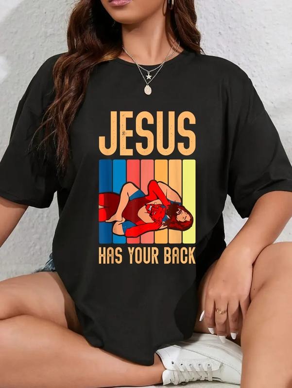 cotton Jesus Has Your Back Funny Vintage Wrestler Wrestling T-Shirt casual Fashion graphic tees for women Hoodie, Sweatshirt