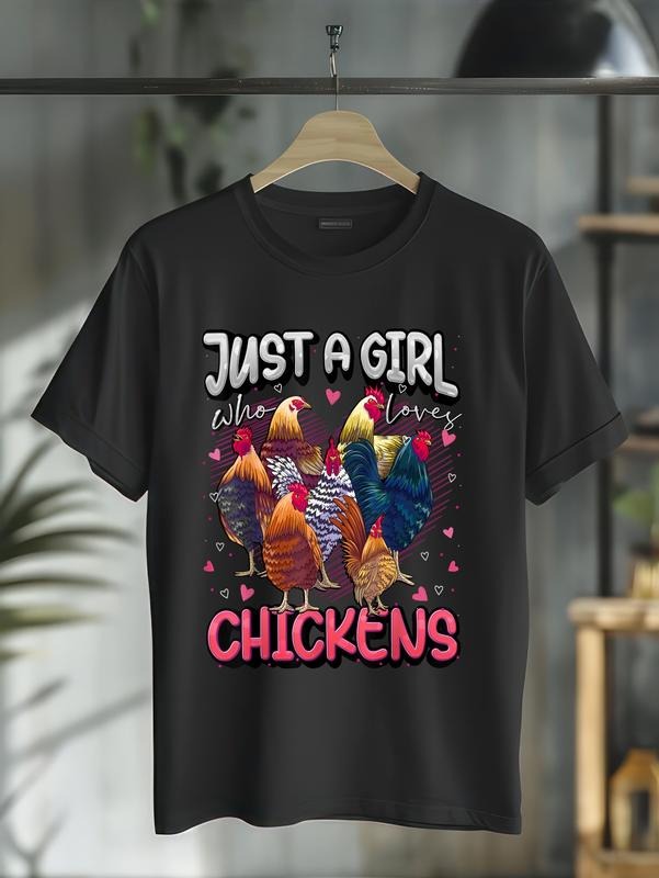cotton Just A Girl Who Loves Chickens Cute Chicken Lover Farmers T-Shirt casual Fashion graphic tees for women Hoodie,...