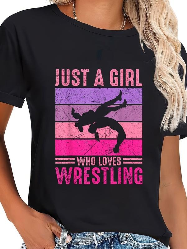 cotton Just A Girl Who Loves Wrestling Girl Wrestle Outfit Wrestler T-Shirt casual Fashion graphic tees for women Hoodie,...