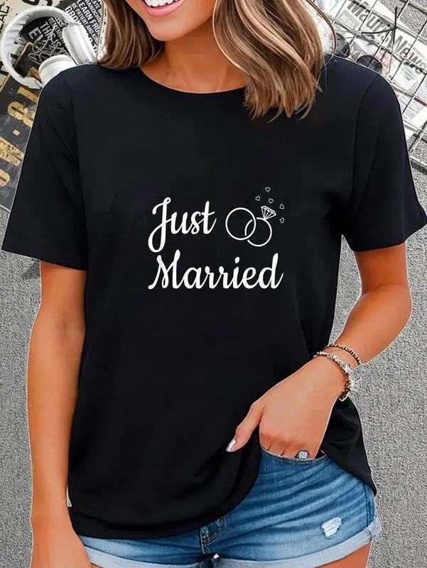 cotton Just Married Newlywed Couples T-Shirt casual Fashion graphic tees for women Hoodie, Sweatshirt | UrbanDripWear.com
