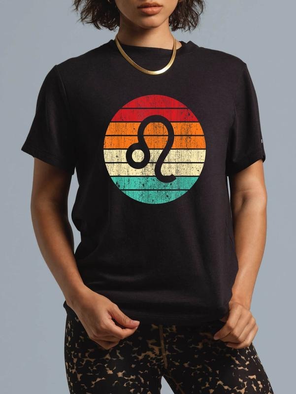 cotton Leo Star Sign Vintage Sun Circle Distressed Zodiac T-Shirt casual Fashion graphic tees women Hoodie, Sweatshirt