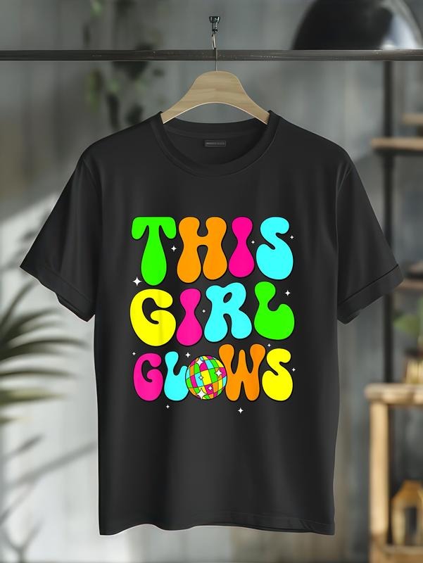 cotton Let's Glowing Crazy This Girl Glowing Team Party Matching T-Shirt casual Fashion graphic tees for women Hoodie,...
