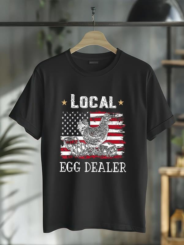 cotton Local Egg Dealer Funny American Flag Chicken Lover Farmer T-Shirt casual Fashion graphic tees for women Hoodie,...