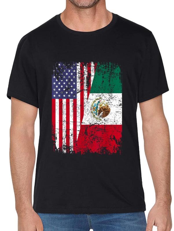 cotton MEXICAN ROOTS | Half American Flag | MEXICO T-Shirt casual Fashion graphic tees women Hoodie, Sweatshirt