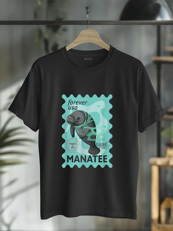 cotton Manatee Stamp Wildlife Animal Manatee Lover Postal Worker T-Shirt casual Fashion graphic tees for women Hoodie,...