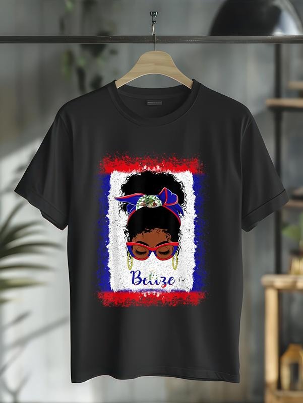 cotton Messy Bun Belizean Belize Flag Womens Woman Girl T-Shirt casual Fashion graphic tees for women Hoodie, Sweatshirt