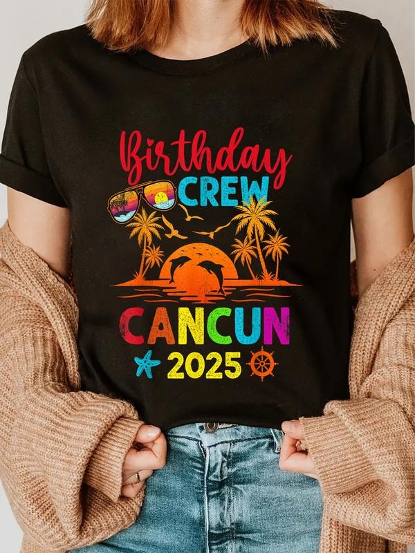 cotton Mexico Birthday Crew Cancun Vacation 2025 Beach Trip Party T-Shirt casual Fashion graphic tees women Hoodie,...