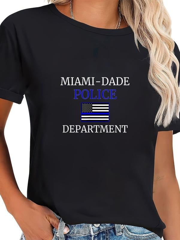 cotton Miami Dade Police Thin Blue Line USA Flag Patriotic Gift LEO T-Shirt casual Fashion graphic tees women Hoodie,...