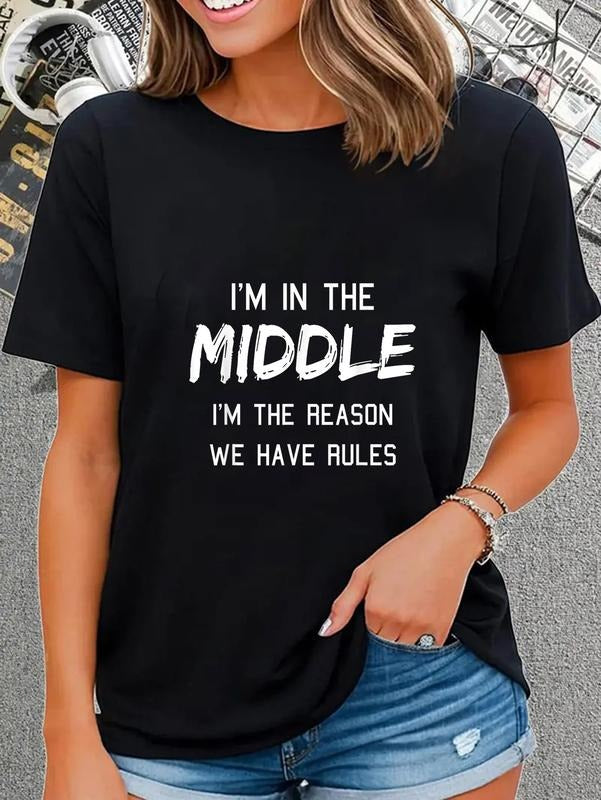 cotton Middle Child Shirt I'm The Reason We Have Rules Siblings T-Shirt casual Fashion graphic tees women Hoodie, Sweatshirt