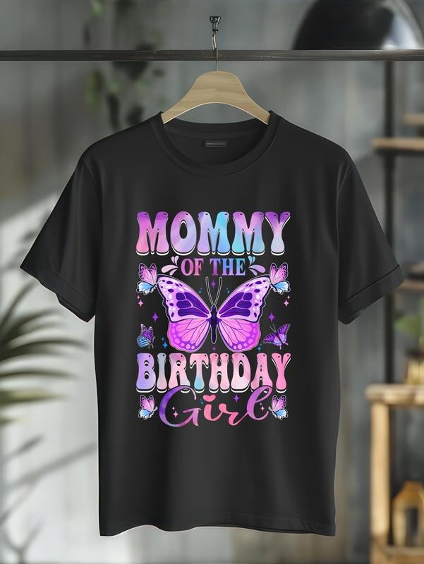 cotton Mommy Of The Birthday Girl Butterfly Party Matching Family T-Shirt casual Fashion graphic tees for women Hoodie,...
