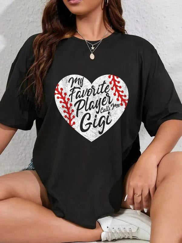 cotton My Favorite Player Calls Me Gigi Baseball Heart Cute Grandma T-Shirt casual Fashion graphic tees women Hoodie,...