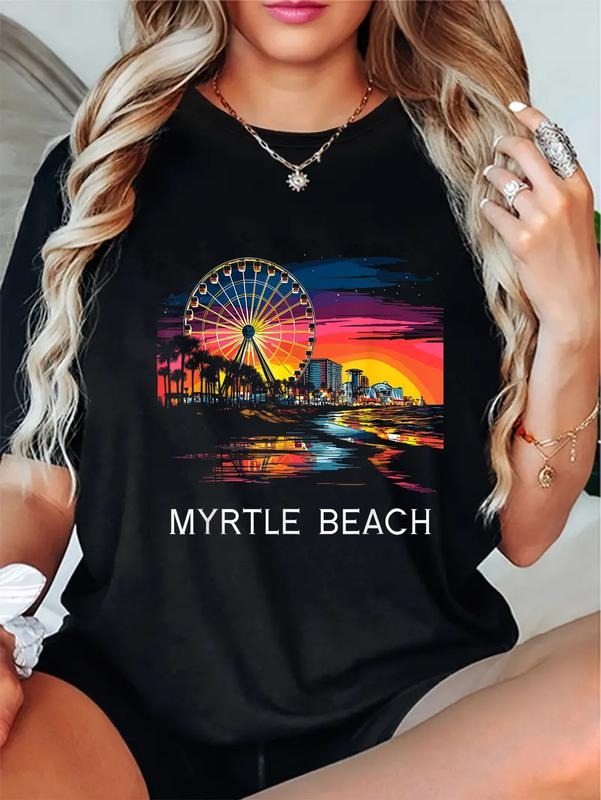 cotton Myrtle Beach South Carolina Shirt Skywheel Ocean Retro T-Shirt casual Fashion graphic tees for women Hoodie,...
