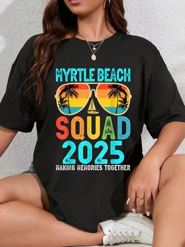 cotton Myrtle Beach Squad 2025 Vacation Friends Family Matching T-Shirt casual Fashion graphic tees for women Hoodie,...