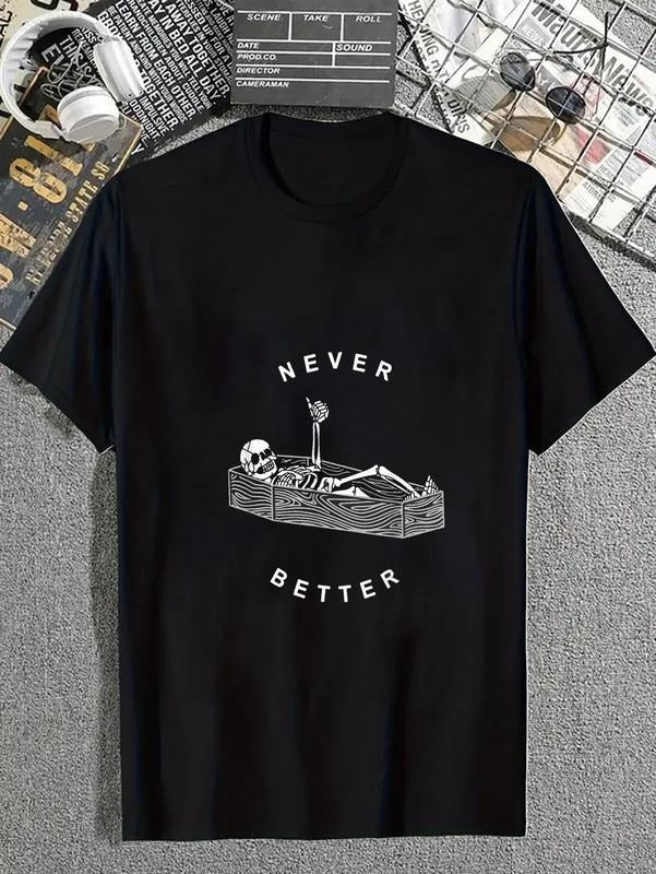 cotton Never Better Skull Skeleton In The Coffin Halloween T-Shirt casual Fashion graphic tees for women Hoodie, Sweatshirt