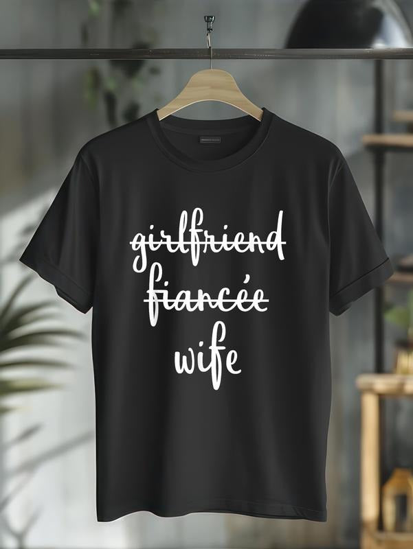 cotton Newlywed Shirts Just Married Shirts Girlfriend Fiancee Wife T-Shirt casual Fashion graphic tees for women Hoodie,...