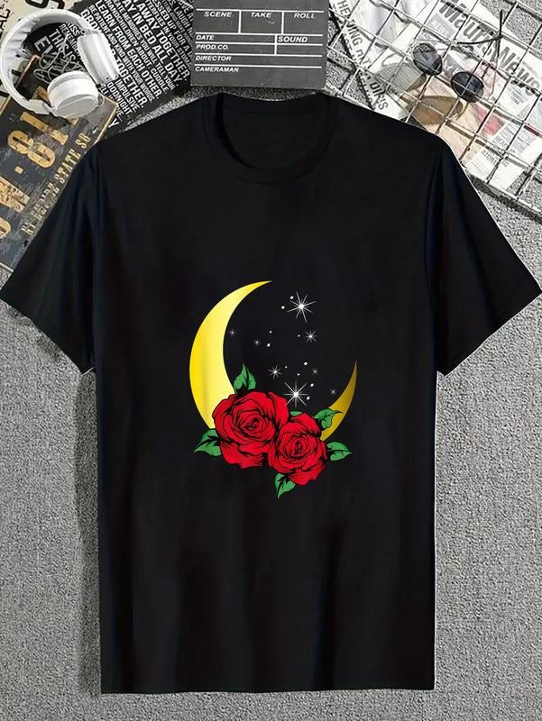 cotton Night Sky With Red Roses - Garden Gardener Flowers Rose T-Shirt casual Fashion graphic tees for women Hoodie,...