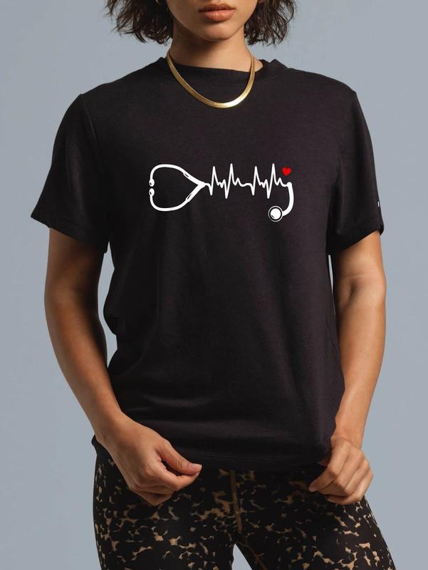 cotton Nurse Heartbeat Clothing - Stethoscope Heart Student Nurse T-Shirt casual Fashion graphic tees women Hoodie,...