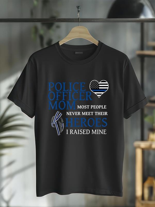 cotton Police Officer Mom - Thin Blue Line Family T-Shirt casual Fashion graphic tees women Hoodie, Sweatshirt