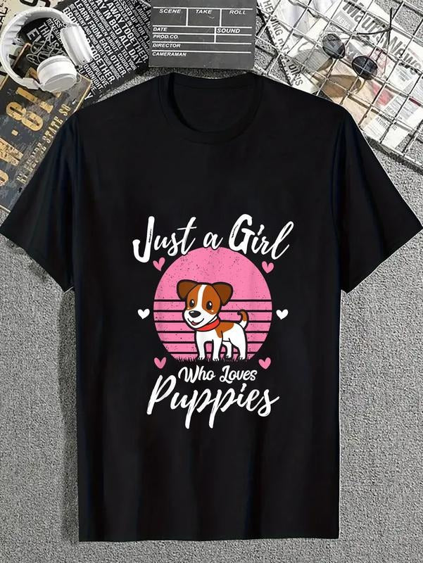 cotton Puppy Dog Lover Tee Just A Girl Who Loves Puppies T-Shirt casual Fashion graphic tees for women Hoodie, Sweatshirt