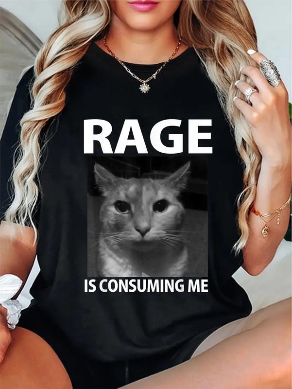 cotton Rage is Consuming Me Silly Staring Cat Meme T-Shirt casual Fashion graphic tees for women Hoodie, Sweatshirt