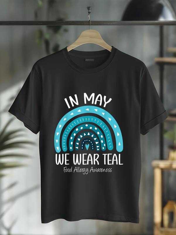 cotton Rainbow In May We Wear Teal Food Allergy Awareness Month T-Shirt casual Fashion graphic tees women Hoodie, Sweatshirt