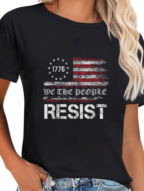 cotton Resist Protest Anti Political US Flag We The People T-Shirt casual Fashion graphic tees women Hoodie, Sweatshirt
