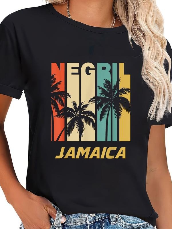 cotton Retro Negril Jamaica Palm Trees Vacation T-Shirt casual Fashion graphic tees for women Hoodie, Sweatshirt