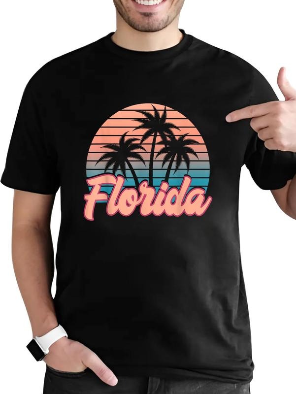 cotton Retro Palm Trees Tropical Summer Vibes Florida T-Shirt casual Fashion graphic tees for women Hoodie, Sweatshirt